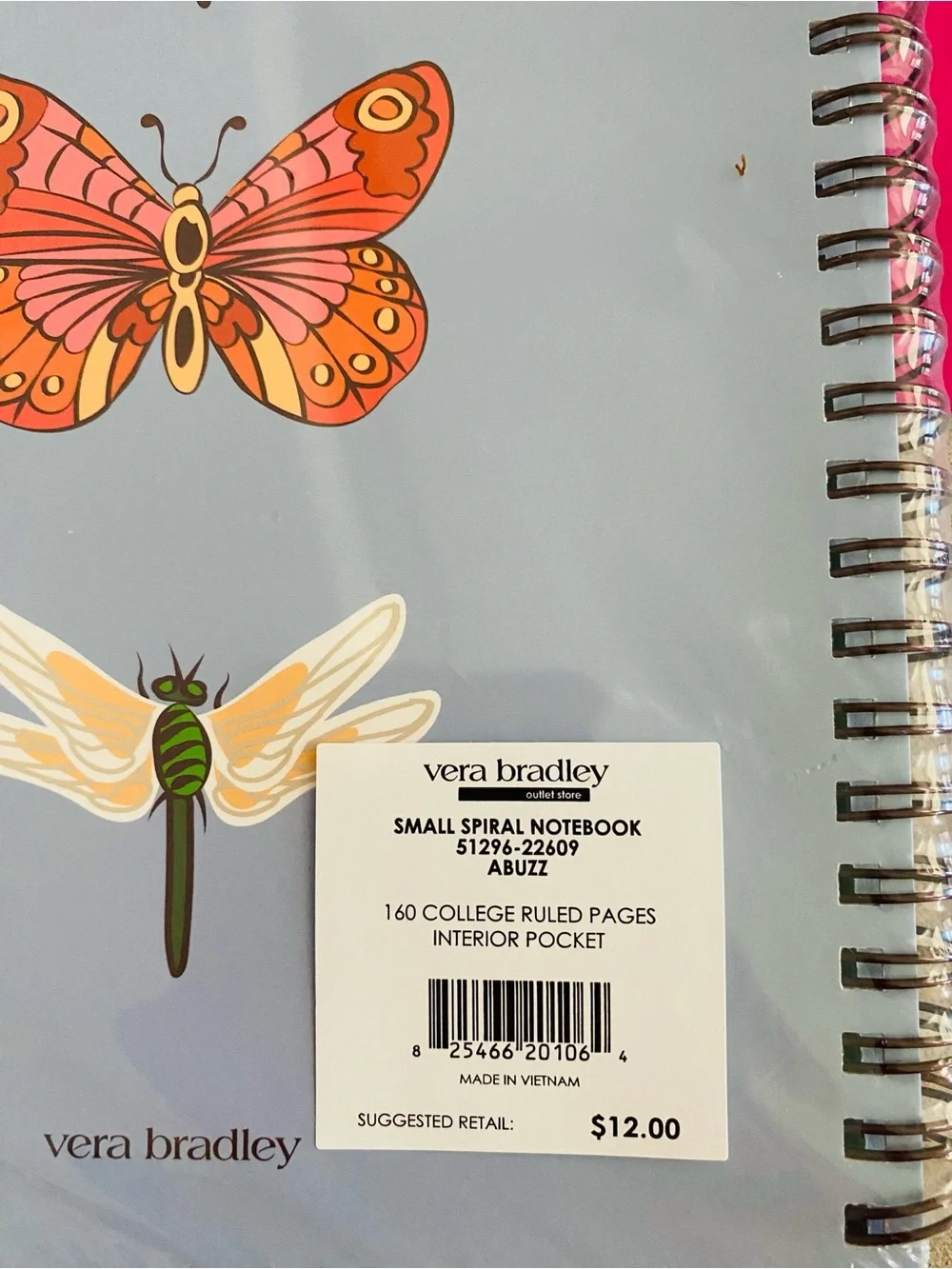Vera Bradley Small Spiral Notebook. NWT. Abuzz